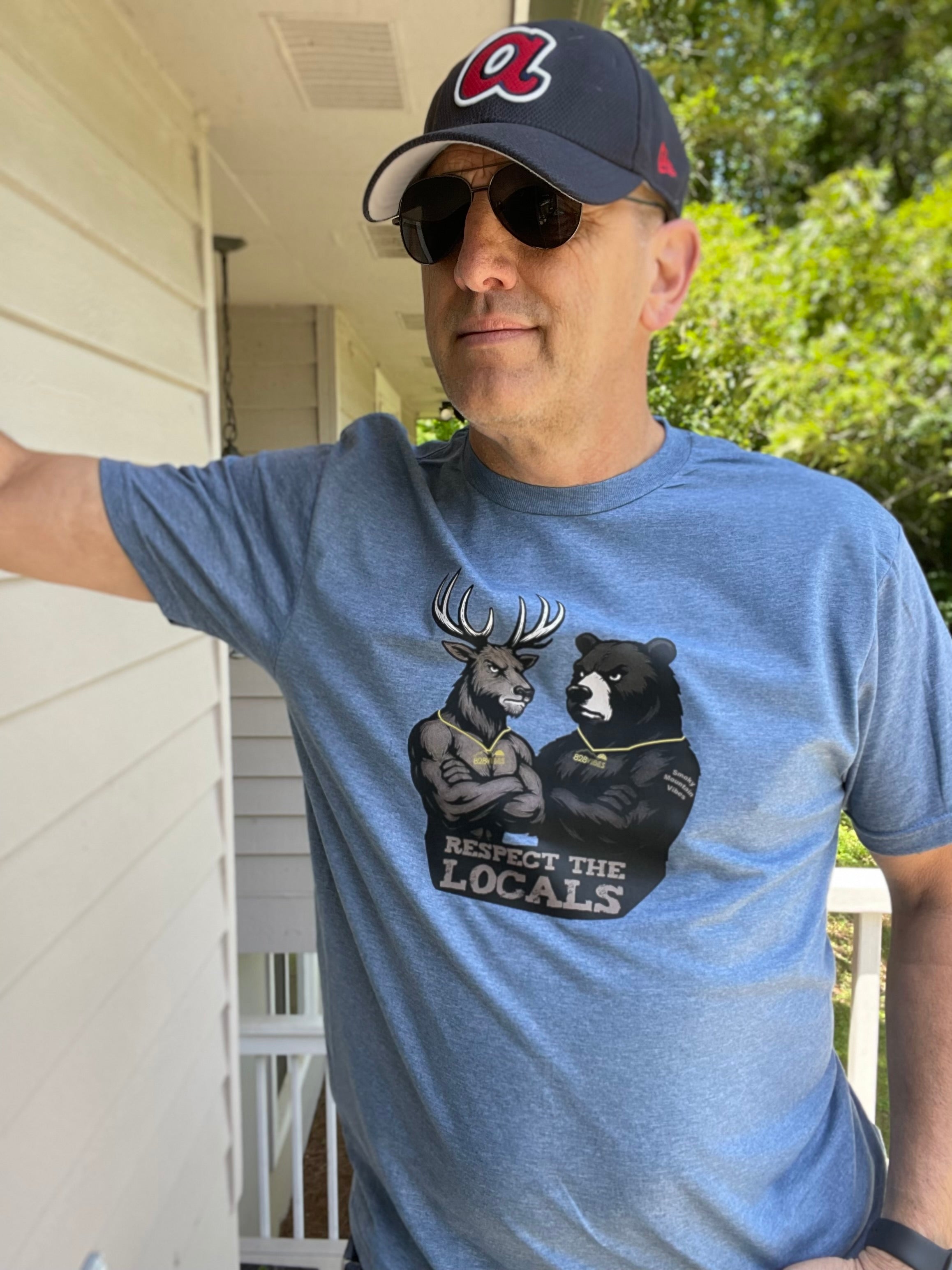 Respect The Locals - Deer and Bear - Heather Blue Short Sleeve