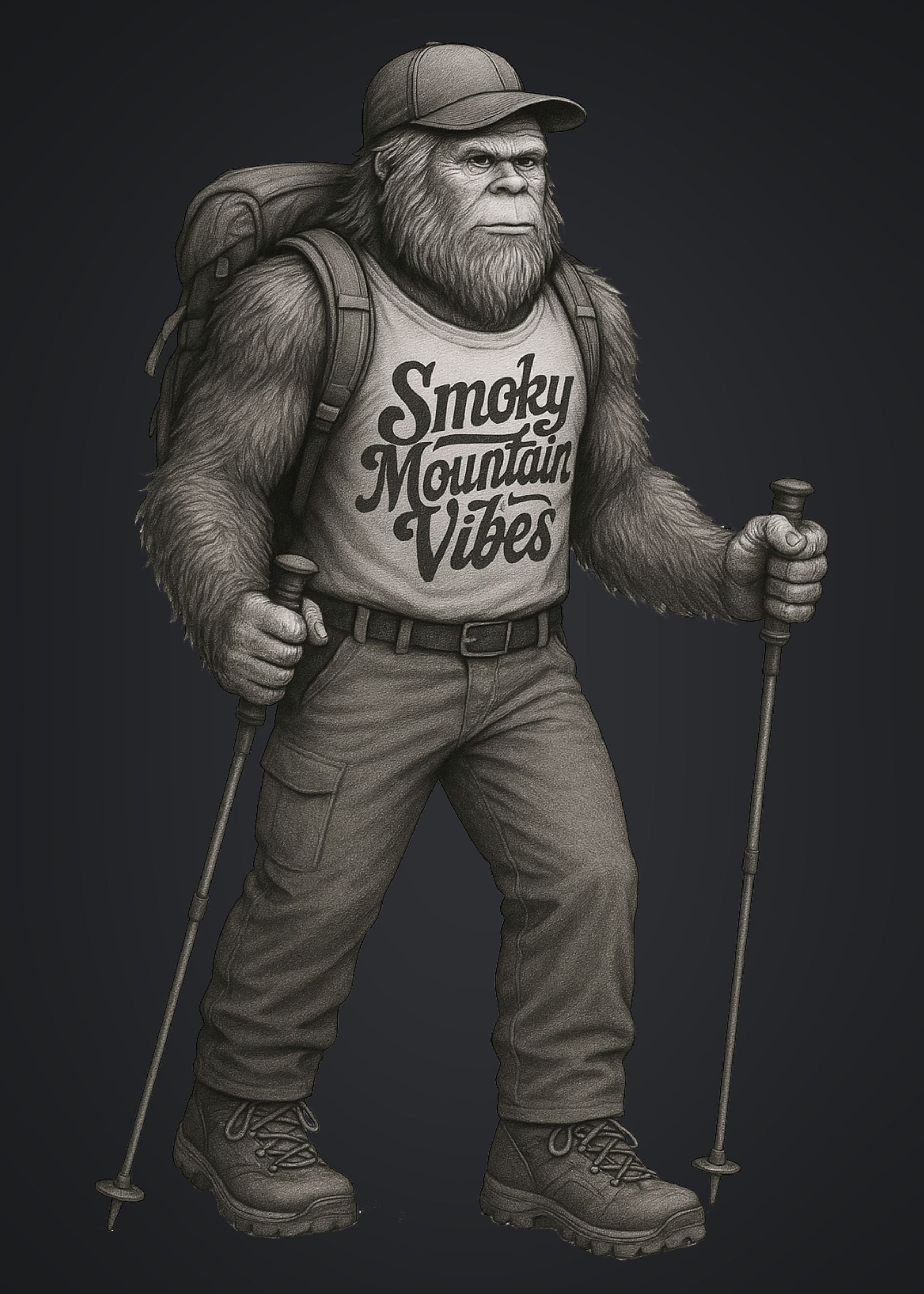 Bigfoot Hiking the NC Smokies Hoodie - Smoky Mountain Vibes