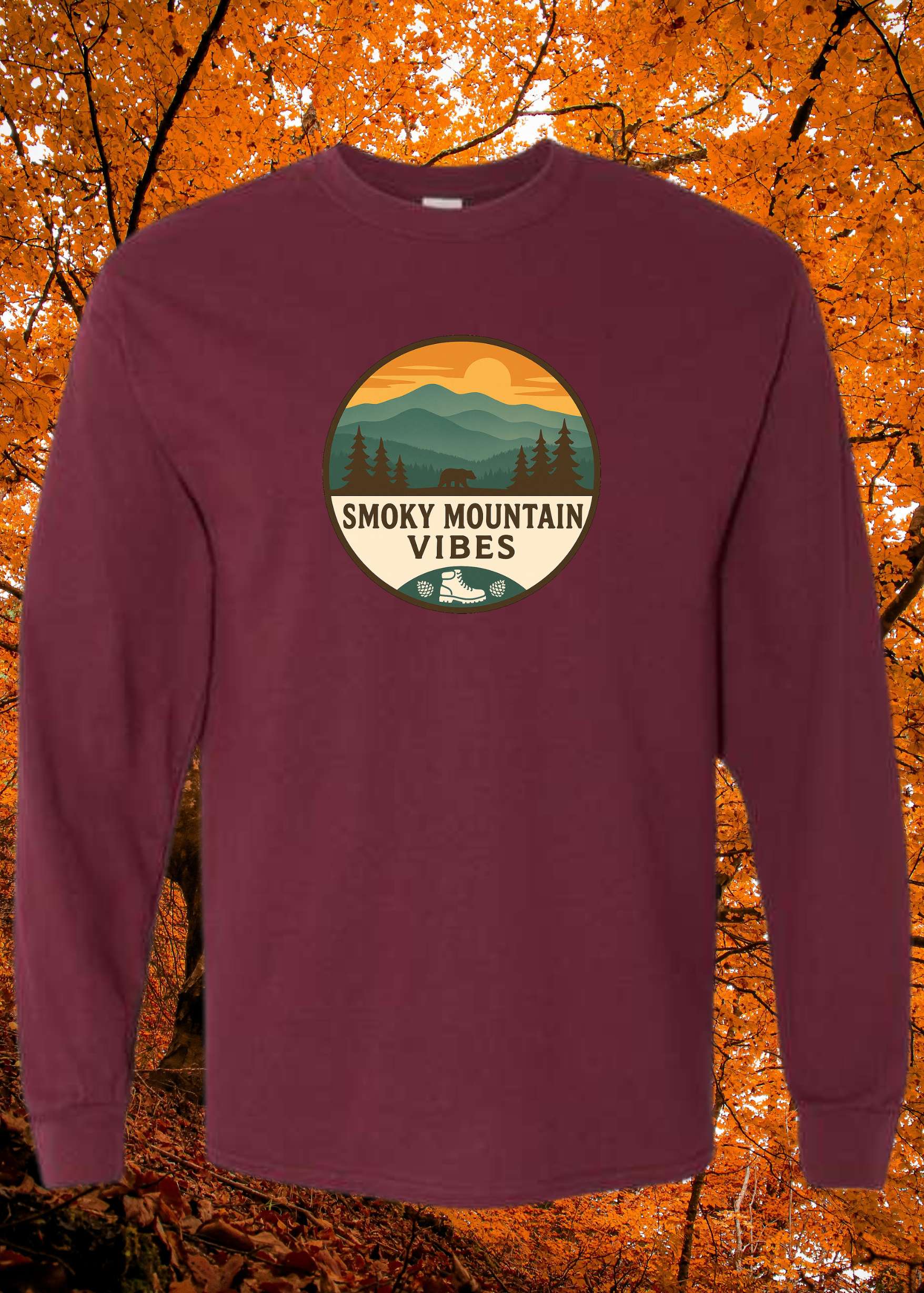 Smoky Mountain Vibes Circle Logo Hoodie Long Sleeve - Smoky Mountain Vibes