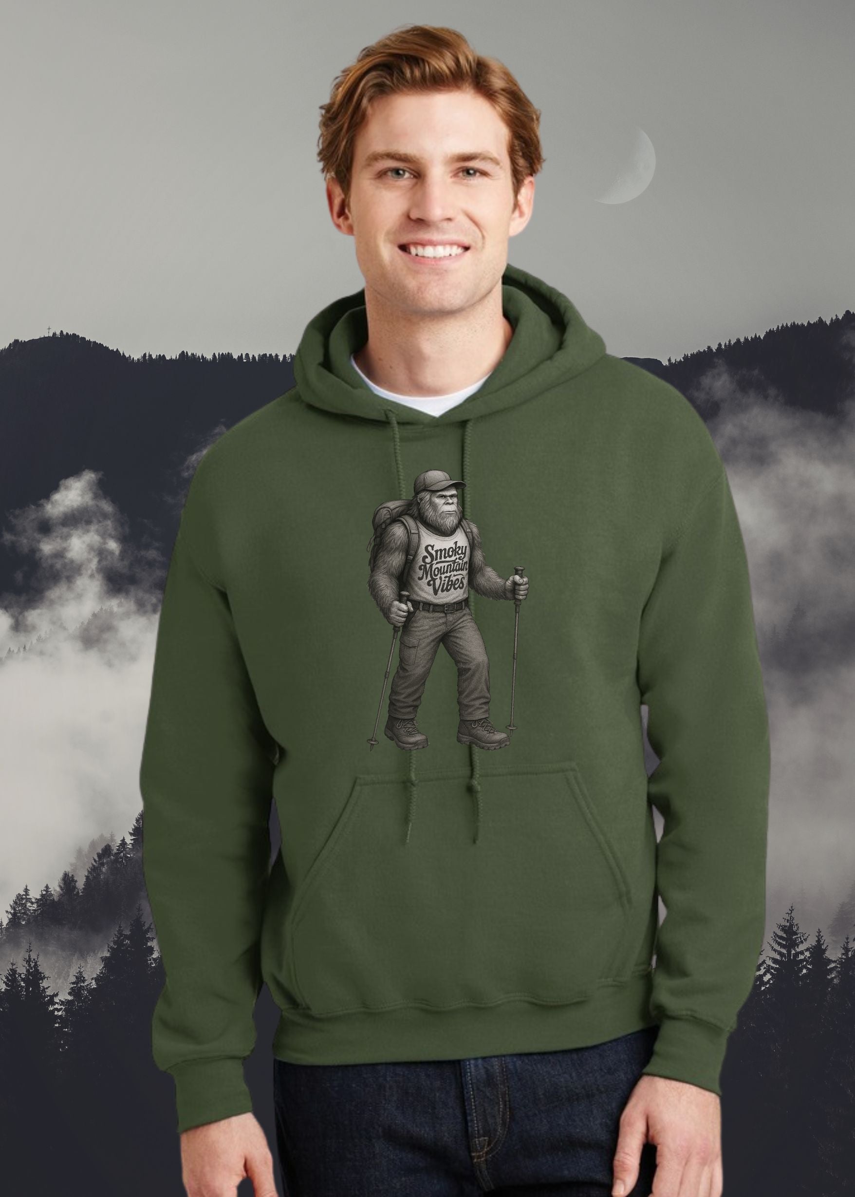 Bigfoot Hiking the NC Smokies Hoodie - Smoky Mountain Vibes