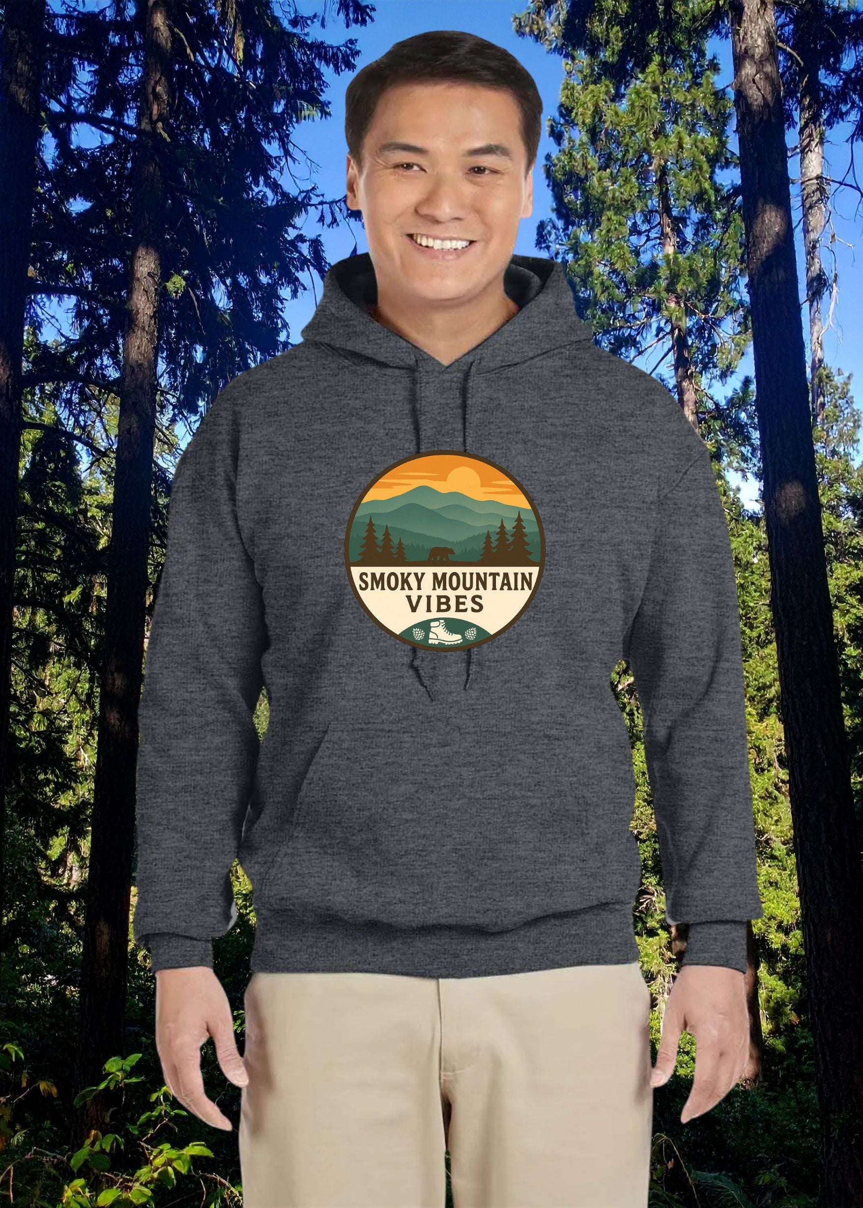 Smoky Mountain Vibes Circle Logo Hoodie - Gildan G185