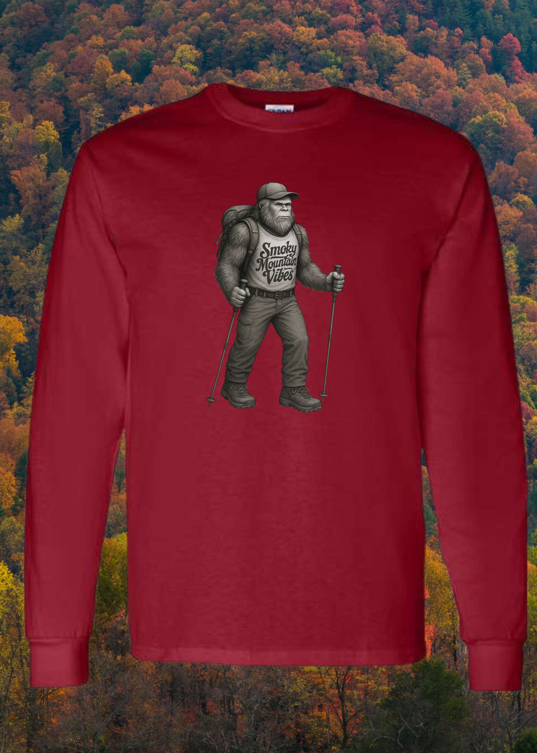Bigfoot Hiking the NC Smokies Long Sleeve - Smoky Mountain Vibes