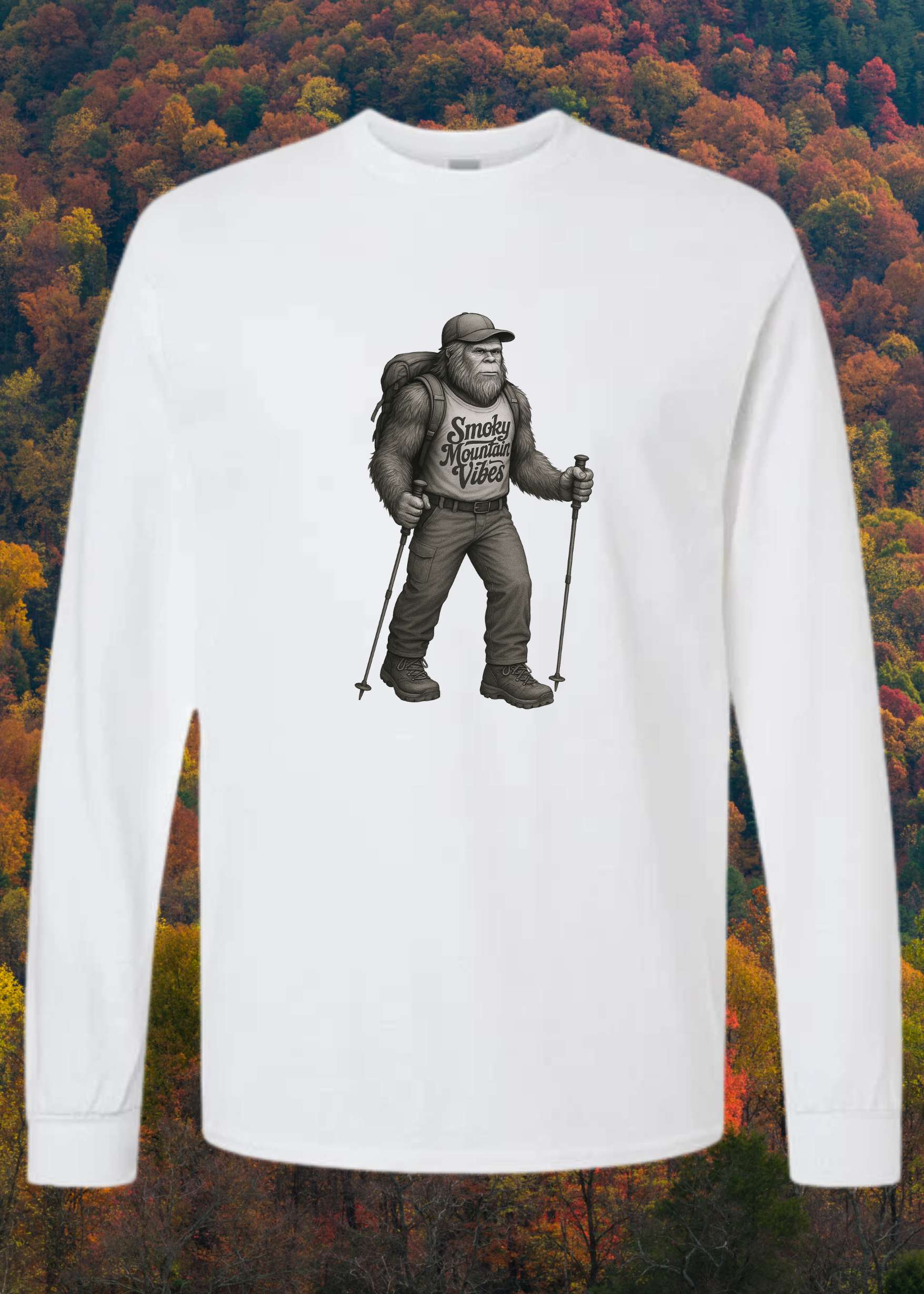 Bigfoot Hiking the NC Smokies Long Sleeve - Smoky Mountain Vibes