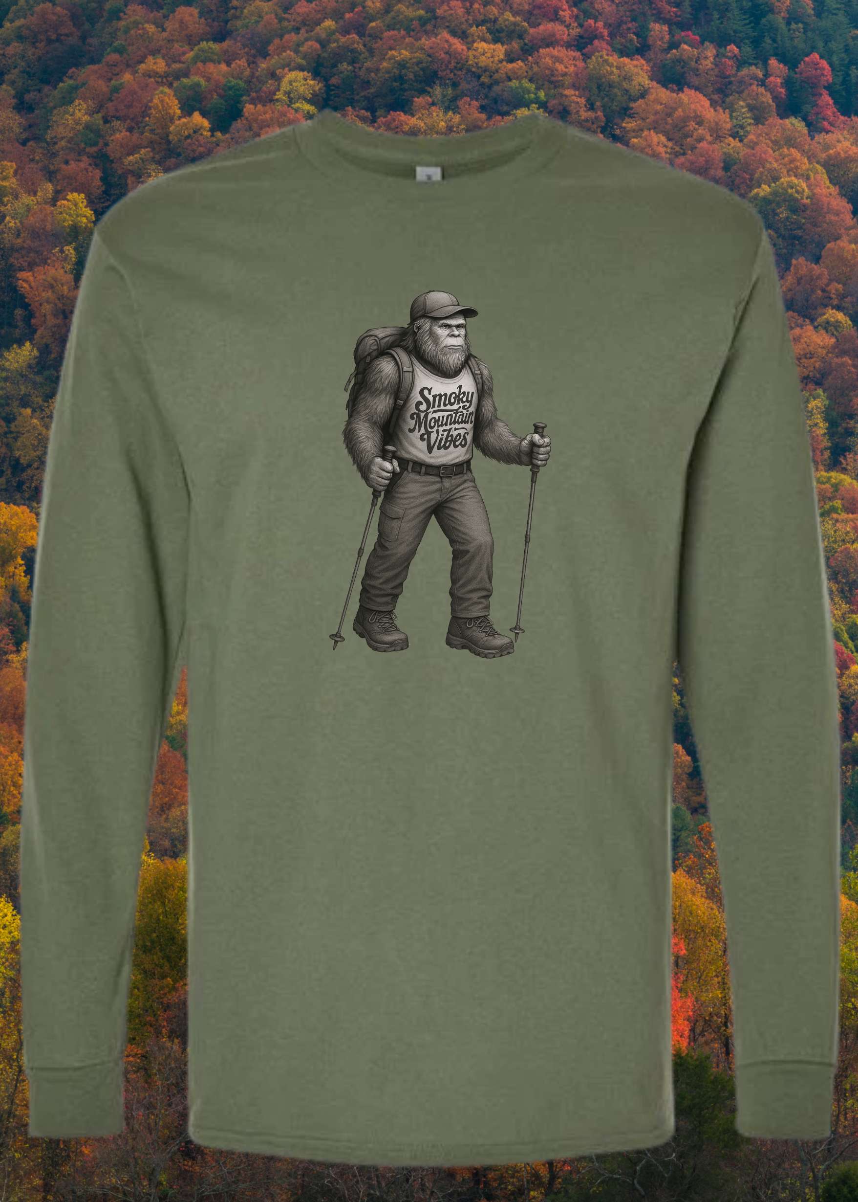 Bigfoot Hiking the NC Smokies Long Sleeve - Smoky Mountain Vibes