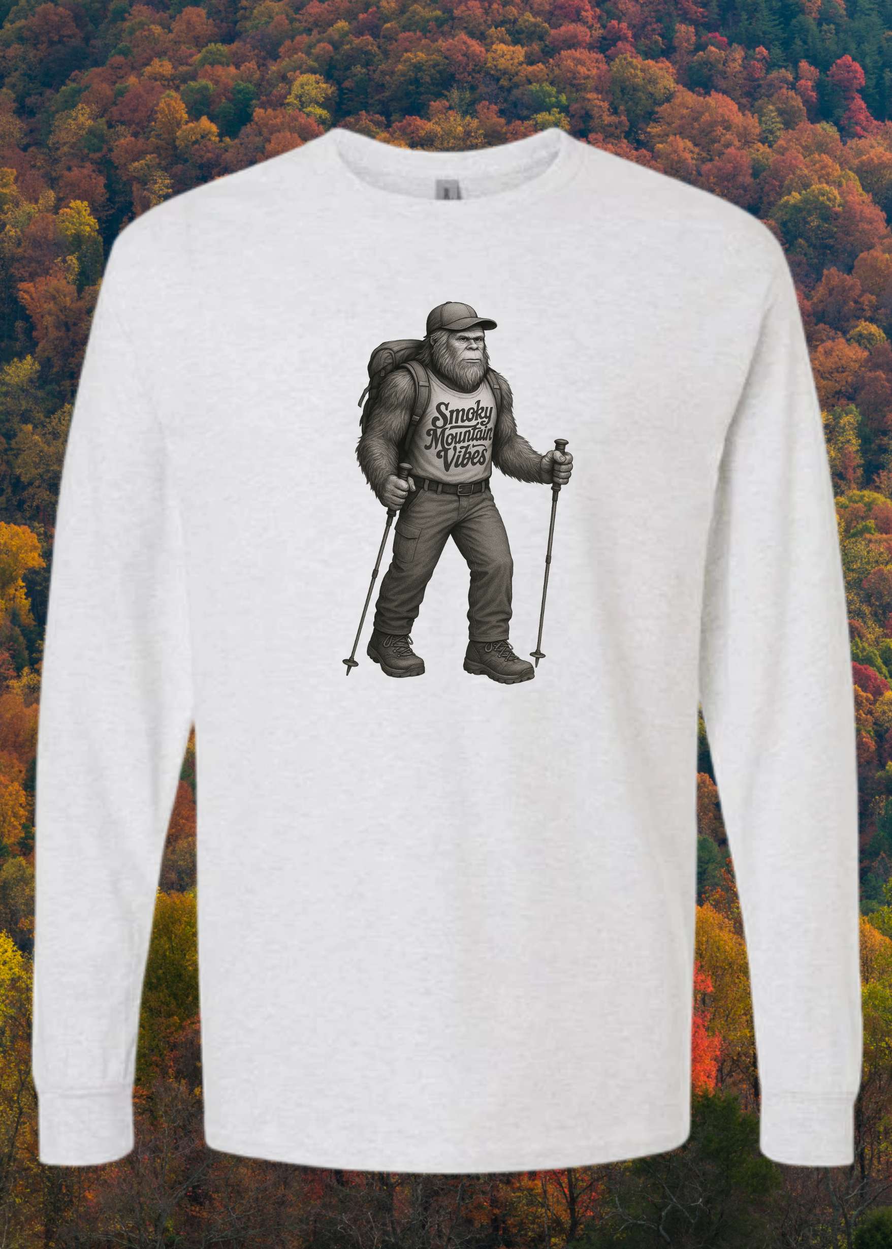 Bigfoot Hiking the NC Smokies Long Sleeve - Smoky Mountain Vibes