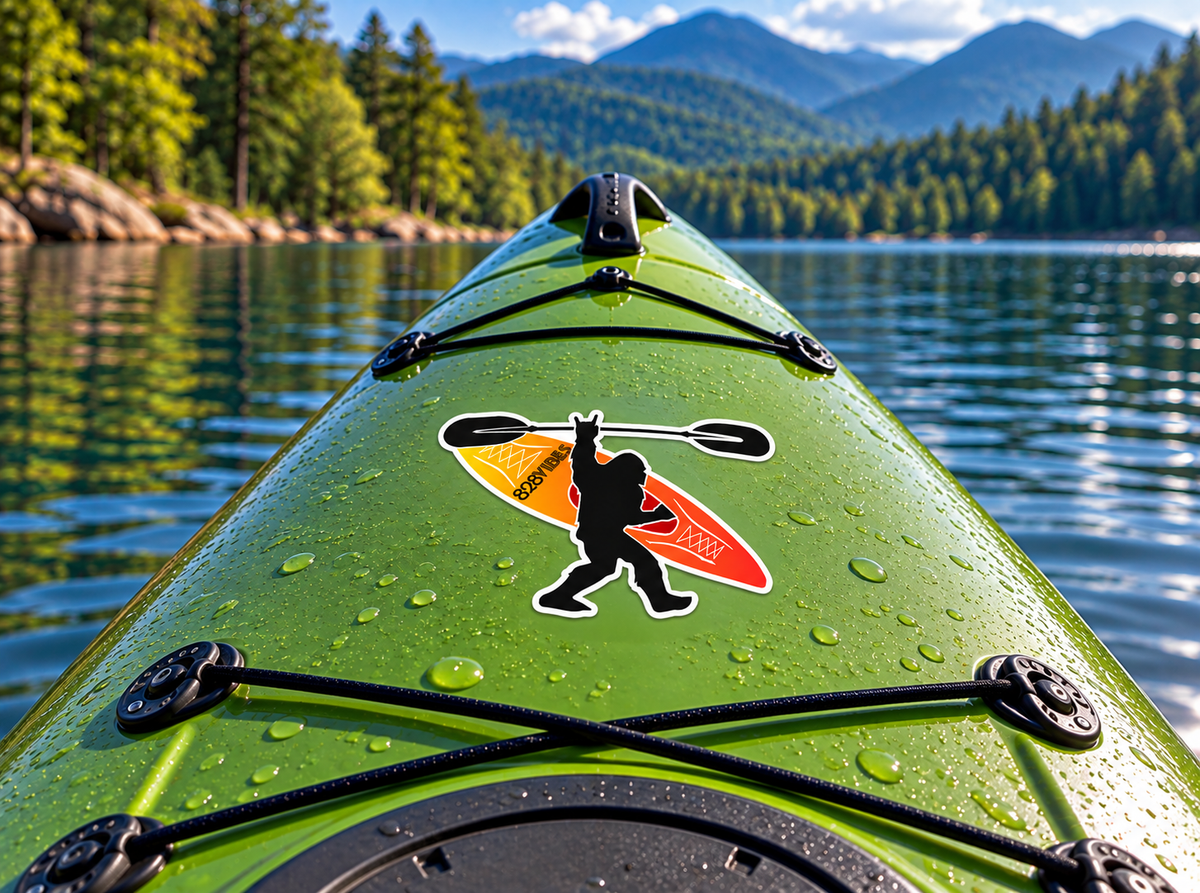 Big Foot and Kayak Sticker 5" wide