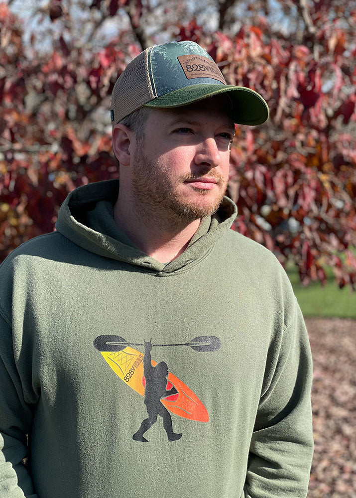 Bigfoot and Kayak Hoodie Gildan G185 Adult Heavy Blend - 828 Vibes