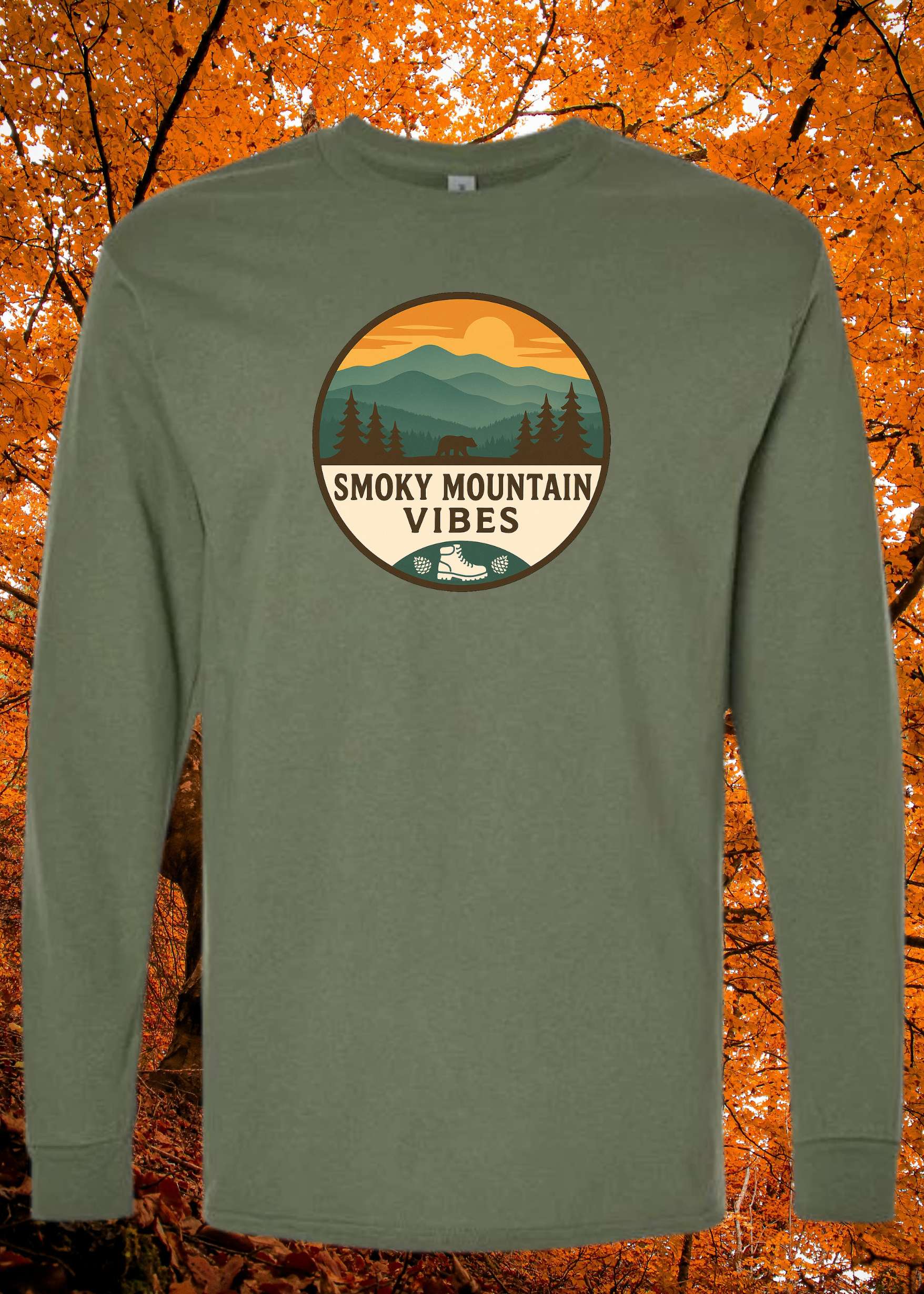 Smoky Mountain Vibes Circle Logo Hoodie Long Sleeve - Smoky Mountain Vibes