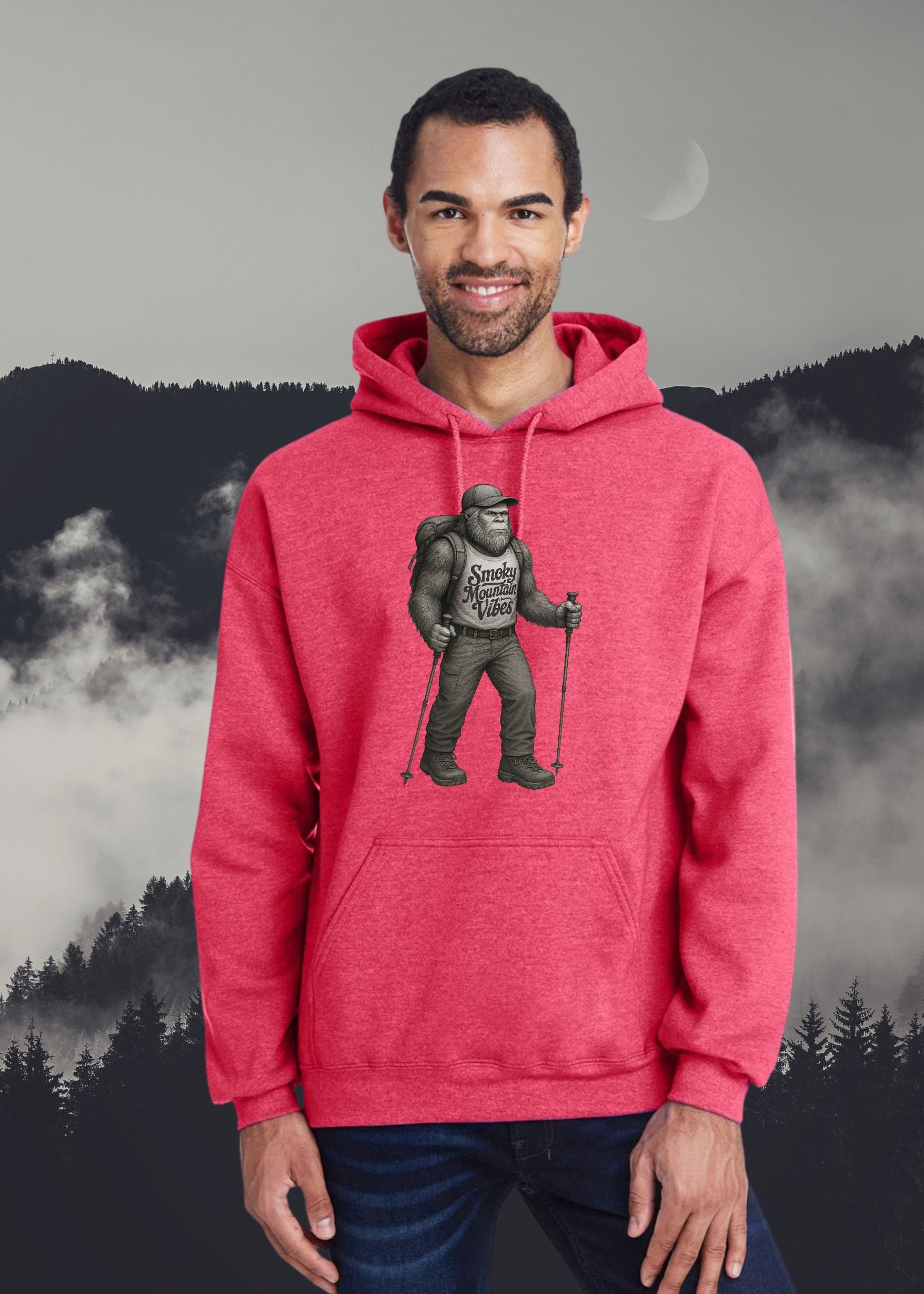 Bigfoot Hiking the NC Smokies Hoodie - Smoky Mountain Vibes