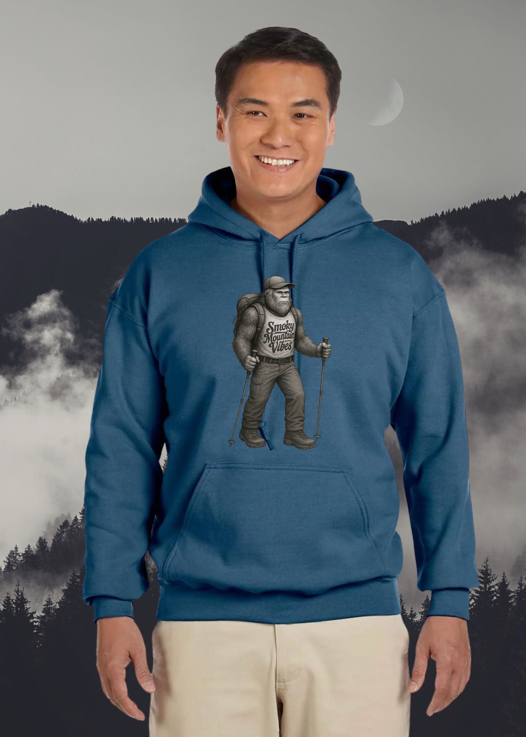 Bigfoot Hiking the NC Smokies Hoodie - Smoky Mountain Vibes