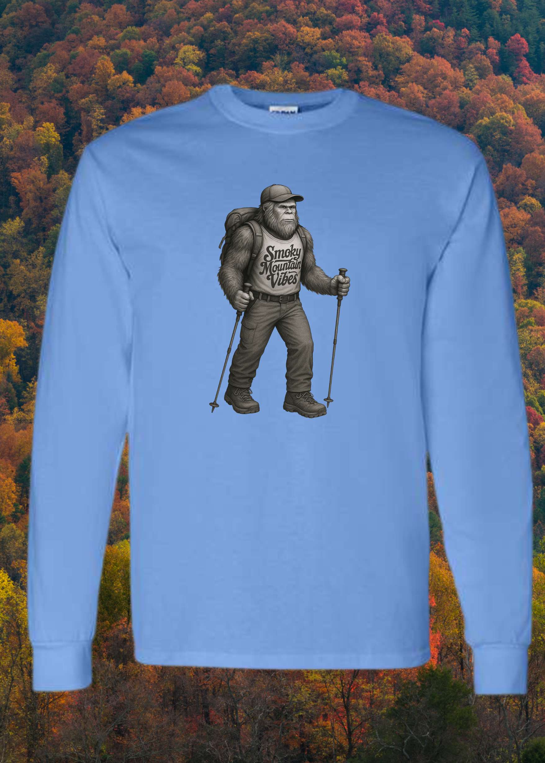 Bigfoot Hiking the NC Smokies Long Sleeve - Smoky Mountain Vibes