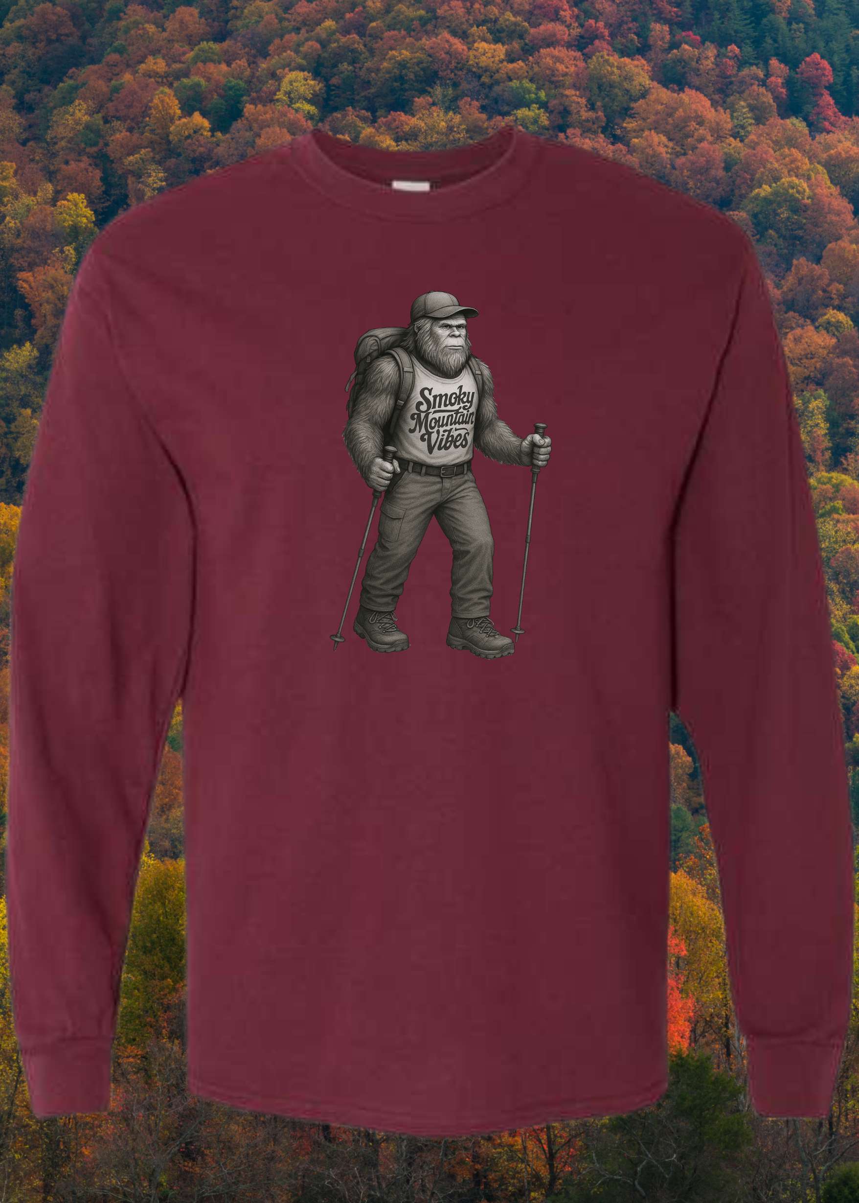 Bigfoot Hiking the NC Smokies Long Sleeve - Smoky Mountain Vibes